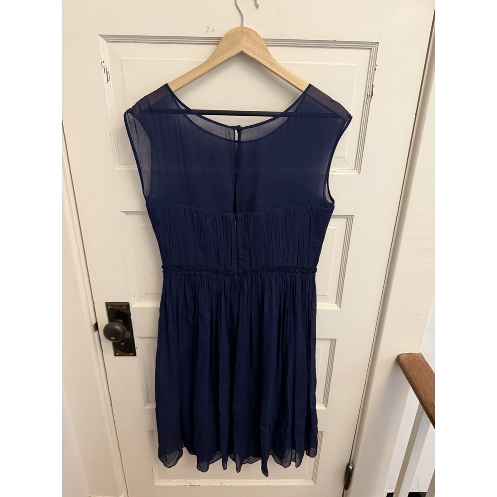 Boden Women's Navy Chiffon Illusion Neckline Cocktail Dress Sleeveless Size 8L - Picture 5 of 6